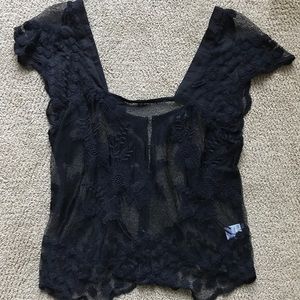 black mesh and lace top